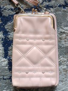 Cute Pink Quilted Phone Bag with Chain