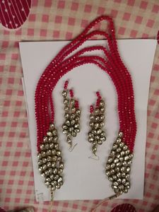 Red Crystal Kundan Stone Neckless Set