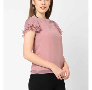 New-Chic Rose Pink Pleated Sleeve Top