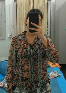 Floral Print Sheer Button-Up Top