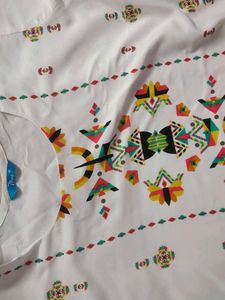 White Kurta with Colorful Geometric Print