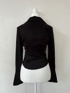 satin Chic Black Tie-Front Blouse✨