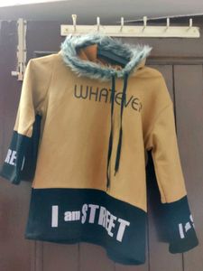 "Whatever" Graphic Hoodie with Faux Fur Trim