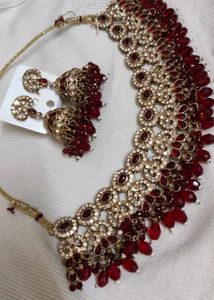 Stunning Red &amp; Gold Choker Necklace Set