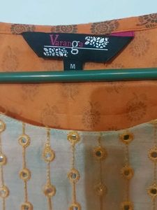 Orange Coloured Cotton Festive Kurta With Latkans