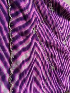 Purple Leheriya Saree with Silver Embellishments a