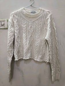 Cream Cable Knit V-Neck Sweater