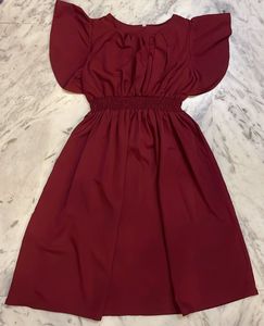 Chic Maroon Flutter Sleeve Dress