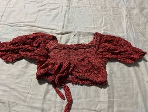 Red Textured Crop Top