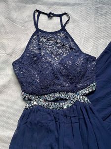 Elegant Navy Blue Embellished Gown