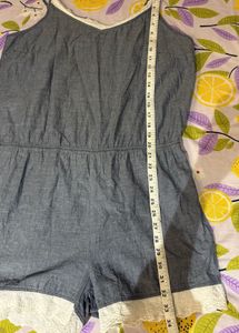 Denim Lace Trim Jumpsuit