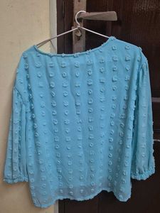 Chic Blue Sheer Sleeve Top