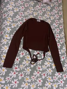 Brown Tie-Back Long Sleeve Top