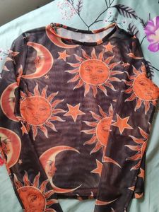 Savana Sheer Sun and Moon Print Top,(size-xs)