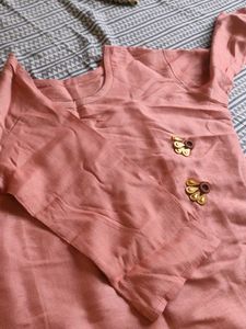 Peach Ethnic Kurta Set in linen