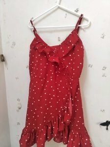 Red Heart Print Ruffle Dress