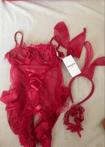 Sexy Red Lace Teddy Lingerie Set