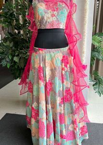 Floral Lehenga Choli with Ruffle Dupatta