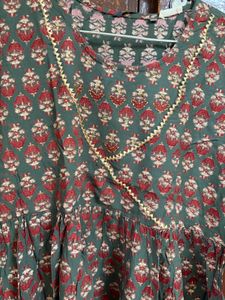 Green Printed Cotton Kurta sharara set