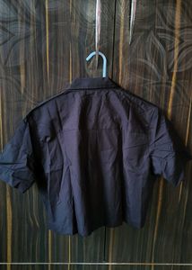 Black Cropped Collared Shirt