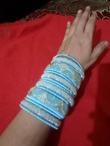 Stunning Light Blue Beaded Bangles