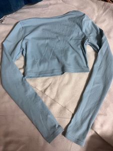 Cute Light Blue Long Sleeve Crop Top