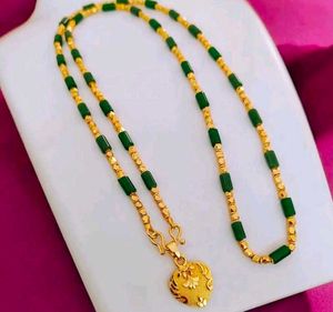 Gold Plated Necklace with Emerald Beads