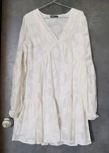 White Organza Flaired Long Top With Full Sleeve