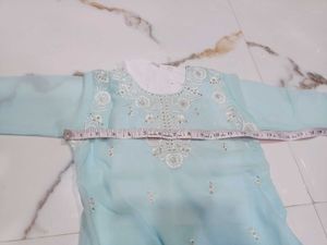 Girls' Light Blue Embroidered Salwar Kameez