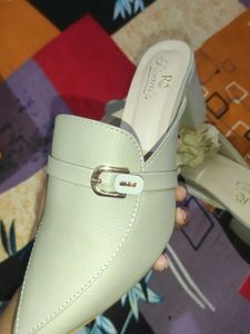 Stylish Light Green Mules with Buckle Detail