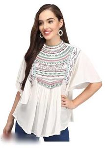 Boho Embroidered White Tunic kurti Top