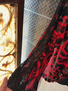 Chic Black &amp; Red Sequin Top with Ruffle Trim