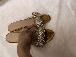 Sparkly Gold Jeweled Mules