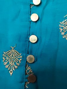 Teal Kurta Set with Gold Embroidery