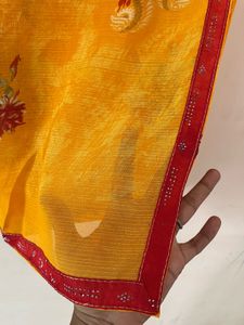 Vibrant Yellow Floral Saree