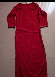 Red Kurta with Embroidered Yoke