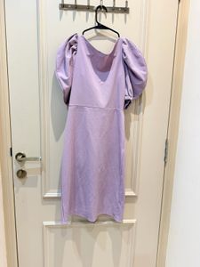 Lavender Puff Sleeve Wrap Dress