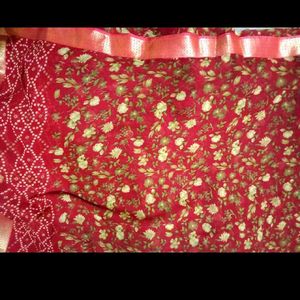 Red Floral Saree with Bandhani Border
