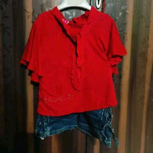 Red Cap Sleeve Top with Tie Detail