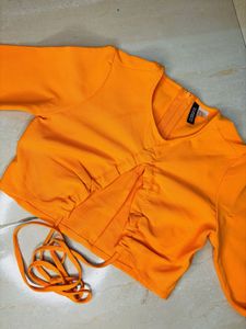 Orange Bell Sleeve Crop Top 🔥