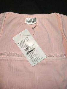 Pink Ribbed Lace Trim Top