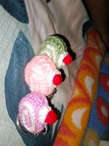 3Cute Crocheted Roll Keychain Set