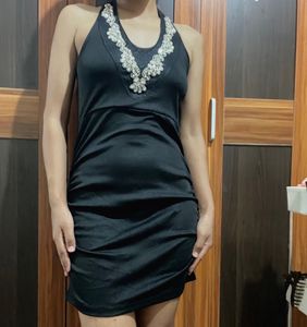Black Halter Neck Dress with Embellishment