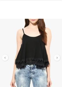 Black Camisole Top with Lace Trim