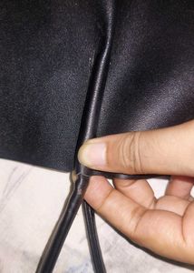 miniso Black Faux Leather Tote Bag