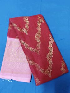 Elegant Red & Pink Saree with Gold Print