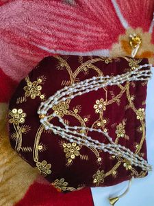 Embroidered Maroon Potli Bag