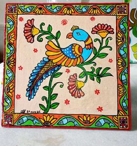 Hand-Painted Folk Art Wall Decor with mirror work
