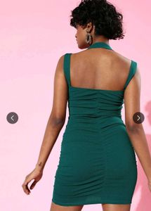 Green Ruched Halter Neck Bodycon Dress