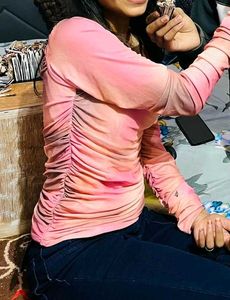 Chic Ruched Tie-Dye Long Sleeve Top